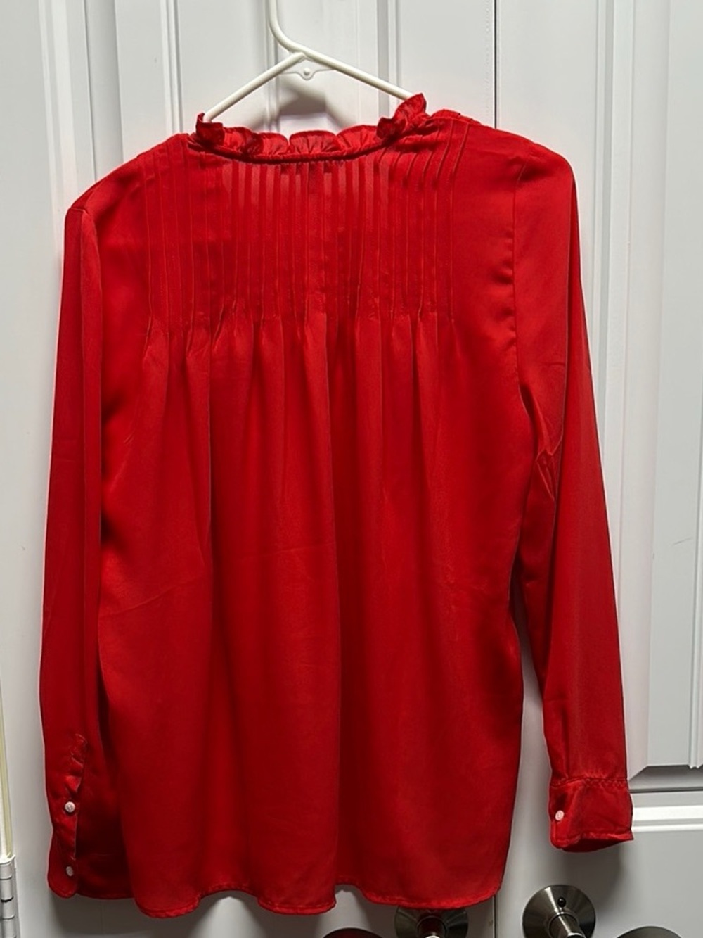 J. Crew Factory Red Ruffle-Neck Pintuck Blouse - Picture 4 of 5